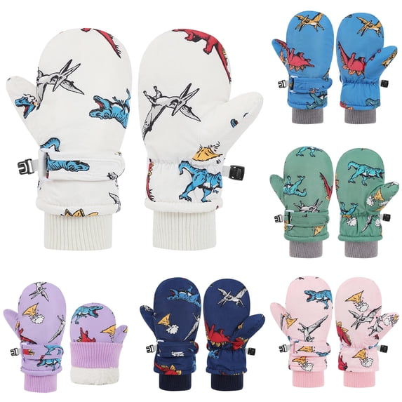 GPOECD Baby Mittens Cartoon Skiing Snow Gloves Waterproof Thermal Insulated Kids Gloves for Unisex Child Winter Snow Activities