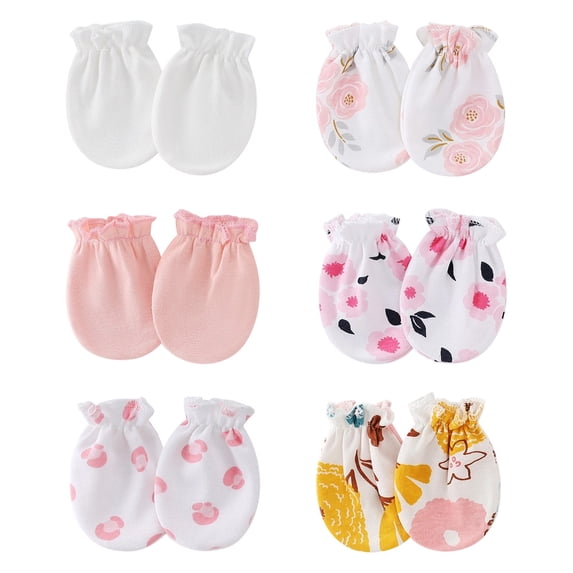 Baby Mittens, Toddler Mittens No Scratch Cotton Elastic Wrist Gloves Soft Breathable Scratch Protection Mitts for 6 Pc