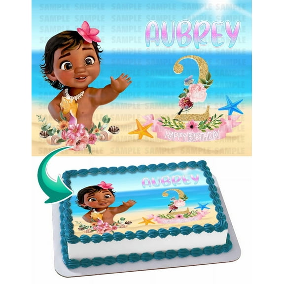Baby Moana - Edible Cake Topper - 11.7 x 17.5 Inches 1/2 Sheet rectangular
