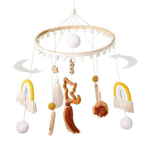 Baby Mobile for Crib Crib Nursery Mobile for Boys Girls Boho Bee Flower Nursery Soothe Toy Decor Baby Shower Set for Infant Bedroom Hanging Decoration Toy(Rainbow)