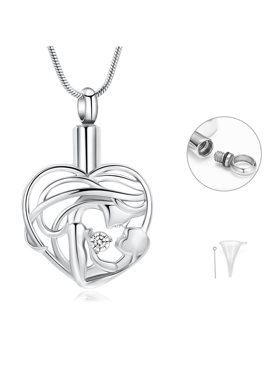 Heart Urn Necklace for Ashes for Mom Mother Cremation Jewelry with Crystal Memorial Jewelry Gifts for Women for Mom /Mother/Grandmum/Son/Daughter