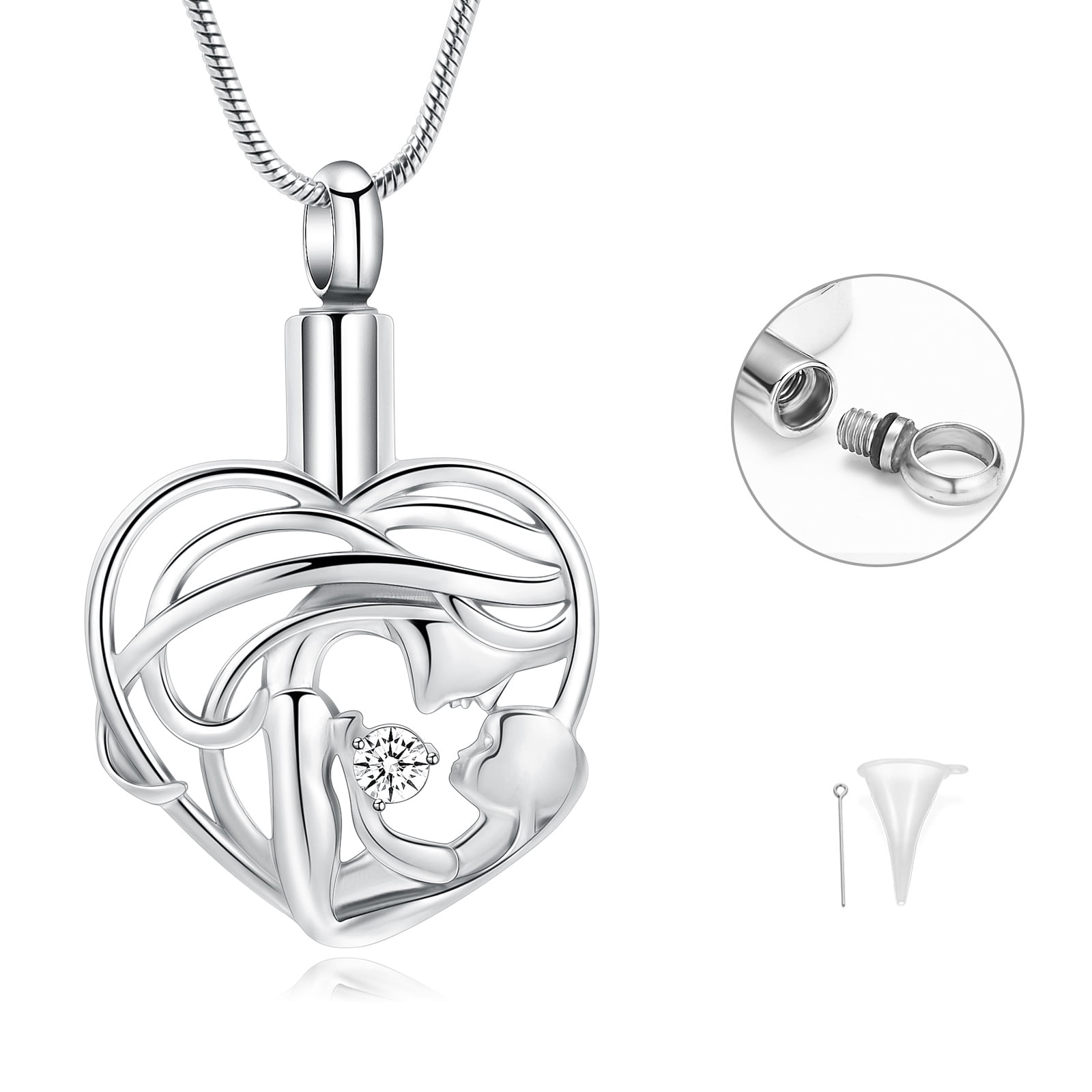 Stainless Steel Cremation Urn Pendant Heart-Mom with Chain in Ludlow, MA |  Heavenly Inspirations Flowers & Gifts
