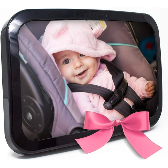Baby & Mom Rear View Baby Car Seat Mirror - Wide Convex Shatterproof Glass - Fully Assembled - Car Mirriors Baby - car sear mirror - baby girl mirror car - back mirror baby car seat Black