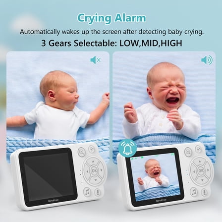 Baby Monitor, 2.8 Inch LCD Smart Baby Monitoring Cry Detection Video Monitor with Camera, Two-Way Talk Ideal for New Moms for Home Use, White