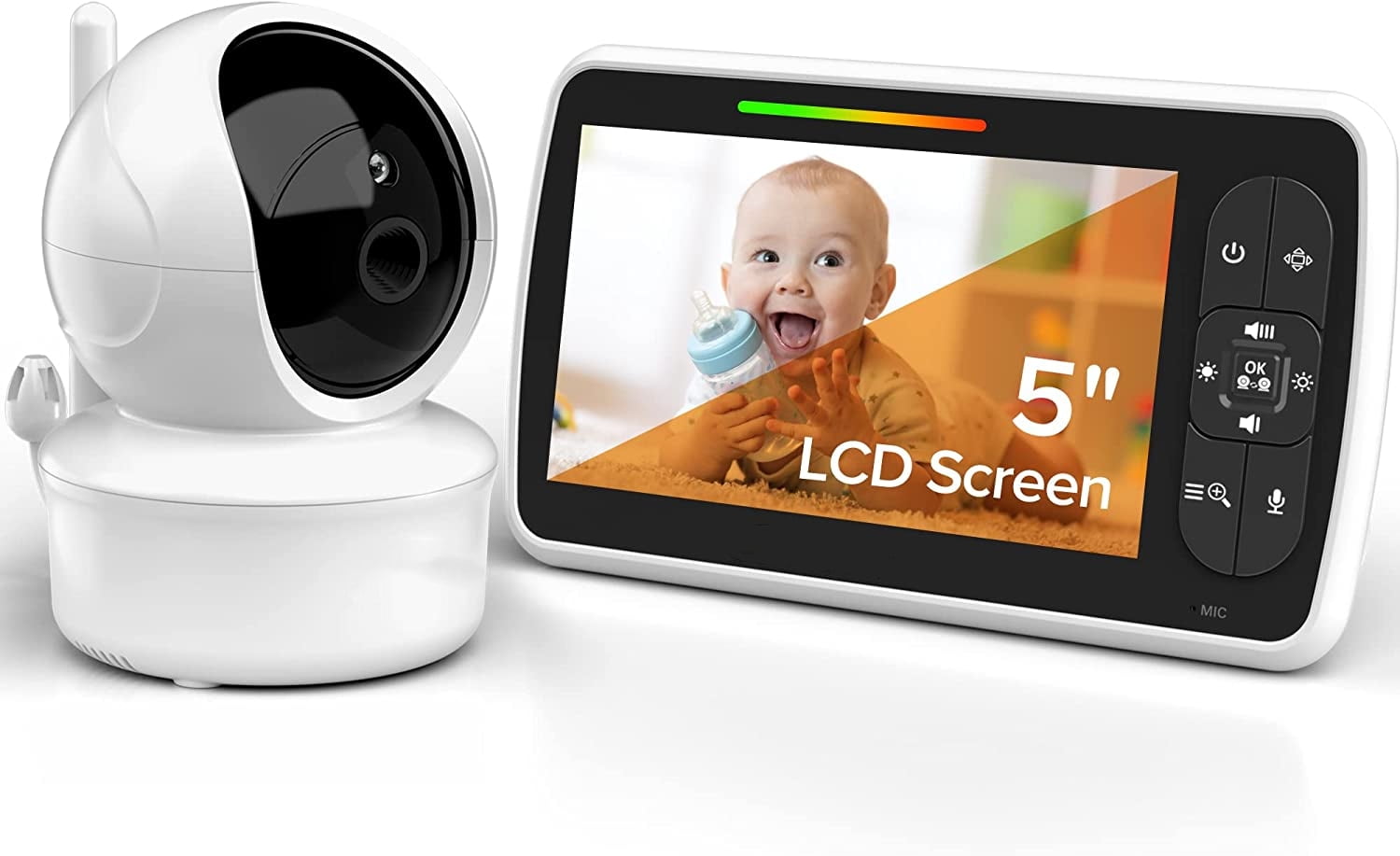 Baby Monitor Camera & Audio 5'' LCD Display Pan Tilt Remote  Night Vision,Music
