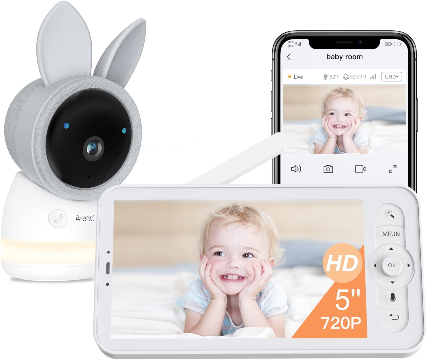 ieGeek 2K Baby Monitor, 5 inch WiFi Video Baby Camera, 2 Way Audio, Motion  & Cry Detection, Temperature & Humidity Sensor, Night Vision, Free Smart