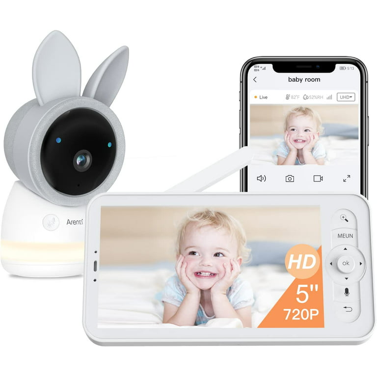 Baby Monitor, Arenti 2K Video Baby Camera with 5 720p Wireless Display,  360 Remote, Temperature & Humidity Sensor, Sound & Motion Detection, 2 Way  Audio, Night Vision 