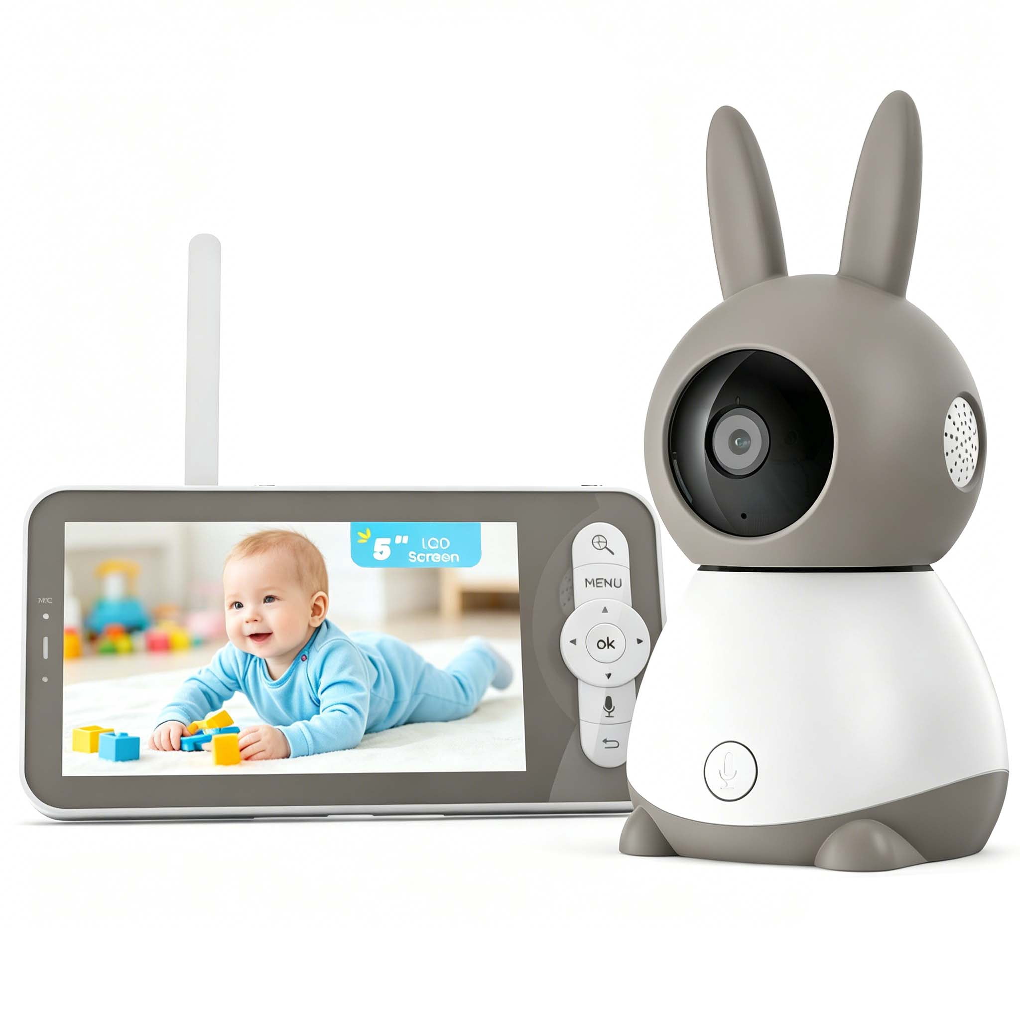 Baby Monitor with Camera and Audio,  2K HD 5'' Screen & App Control, No WiFi, Cry and Motion Detection, VOX Mode, Night Vision, Temp & Humidity Sensor, Two Way Audio