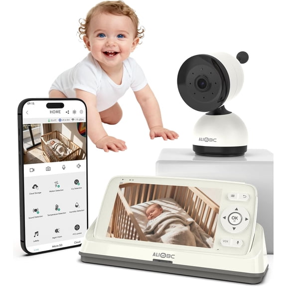 Baby Monitor with Camera and Audio WiFi & No-WiFi Modes AI Smart Baby Camera Cry Detection Night Vision 1080p FHD Camera and 5" Large Screen Two-Way Talk 1000ft Range Easy Setup for New Parents