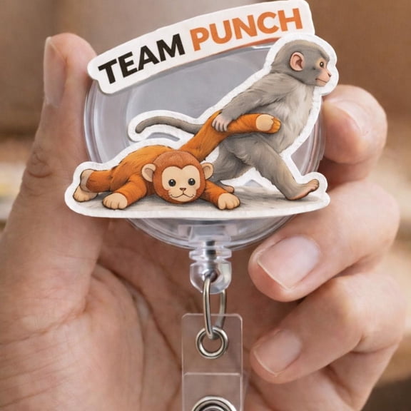 Baby Monkey Badge Reel, Funny Monkey Badge Reel, Punch Monkey Meme Badge Reel, Cute Animal Badge Holder, Retractable ID NHPR20-02