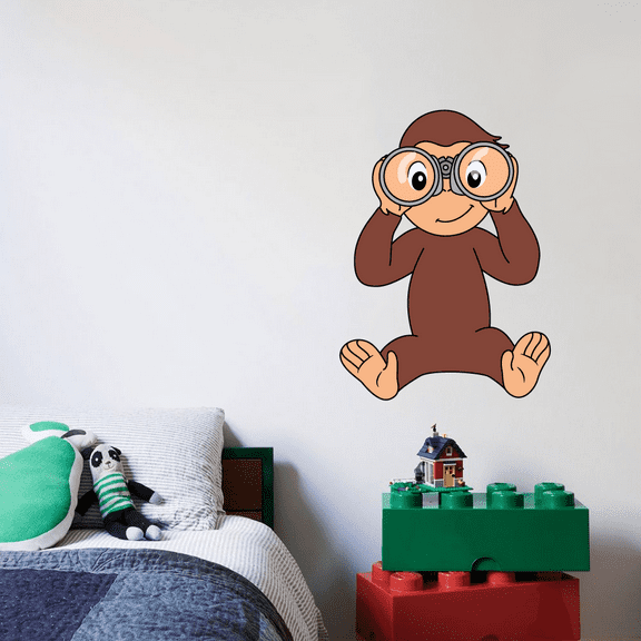 Baby Monkey Playing Binocular Cartoon Character Graphic Decal Sticker Vinyl Mural Baby Kids Room Bedroom Nursery Kindergarten School House Home Design Wall Art Removable Peel and Stick 10x8 inch