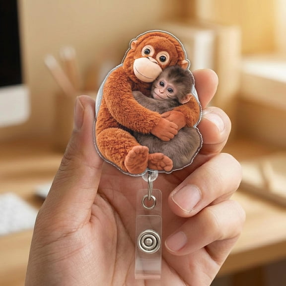 Baby Monkey Punch Badge Reel,Sad Monkey ID Holder,Animal Lover Badge Clip,Dear Punch,Baby Monkey Badge Reel, Rescue Story Badge Reel G6IK01