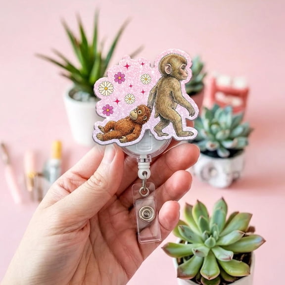 Baby Monkey Punch Badge Reel, Sad Monkey ID Holder, Animal Lover Badge Clip, Dear Punch, Baby Monkey Badge Reel, Rescue Story Badge Reel