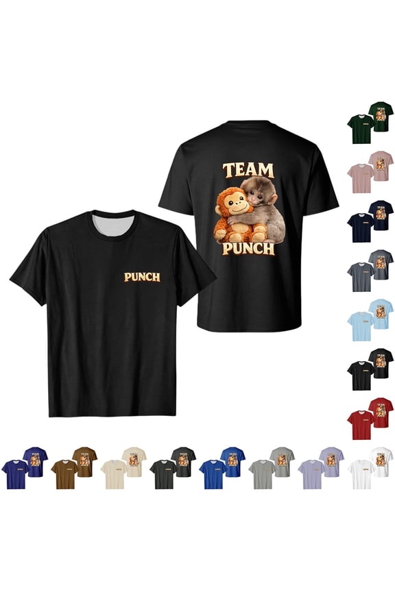 Baby Monkey Punch Team Punch Viral Animal Meme Design Unisex T-Shirt ,up to size 5XL Black M