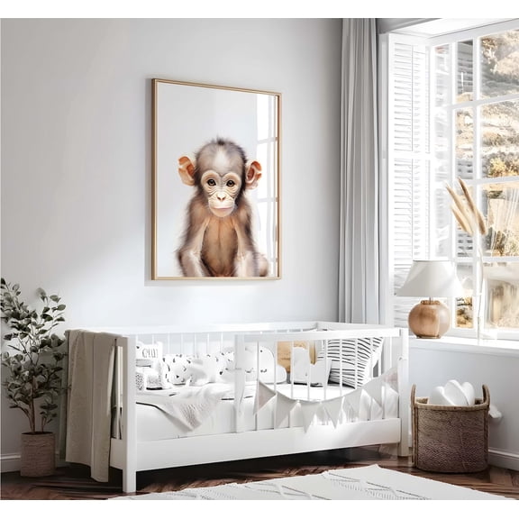 Baby Monkey, Safari Nursery Wall Art, Jungle Animal Baby Room Decor, Cute Baby Chimp Print, Art Home Decor #407, Unframed Poster Size 24x36