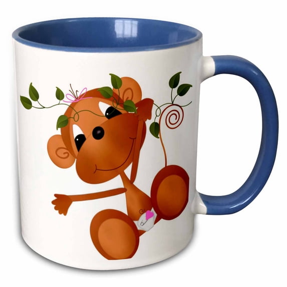3drose, Baby Monkey Swinging, 15oz Two-tone Blue Mug