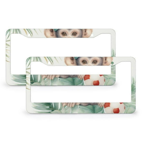 Baby Monkey Tucked in A Palm Tree License Plate Frames 2 PCS Funny Animal Lover Gifts License Plate Cover License Plate Novelty License Plate Frame for Women Men Metal License Plate Frame