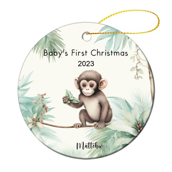 Baby Monkey Tucked in A Palm Tree Christmas Ceramic Ornament Baby Monkey Stocking Name Tags Best Gifts for Christmas Housewarming Gift