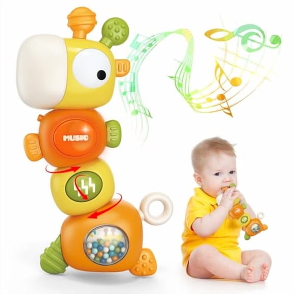 Baby Montessori Sensory Teething Toys for 3-6 6-12 Months,Food Grade Baby Teether,Newborn Infant Rattle Toys,Learning Educational Musical Toys for Boys Girls - Yellow