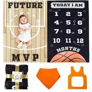 Baby Monthly Milestone Blanket Boy / Girl | Basketball Theme | Includes Frame and Bib | Large 47x40 | Personalized Baby Swaddle?