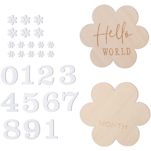 Baby Months Signs, 1 Set Wooden Baby Monthly Cards Flower Style Baby Keepsake Newborn Sign with Numbers Baby Announcement Sign