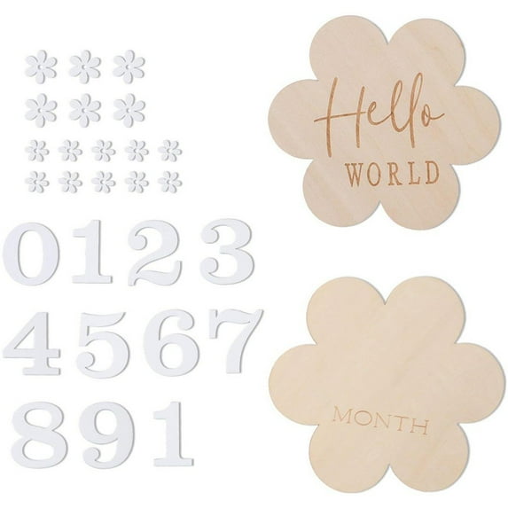 Baby Months Signs, 1 Set Wooden Baby Monthly Cards Flower Style Baby Keepsake Newborn Sign with Numbers Baby Announcement Sign