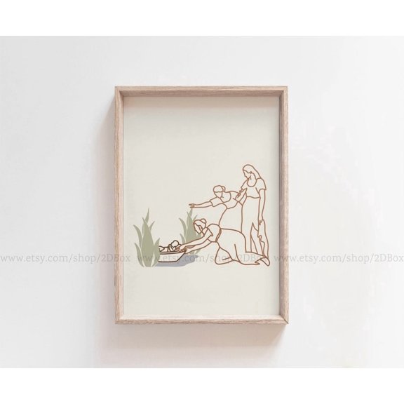 Baby Moses Wall Art Print, Exodus Bible Story Decor, Minimal Christian Artwork