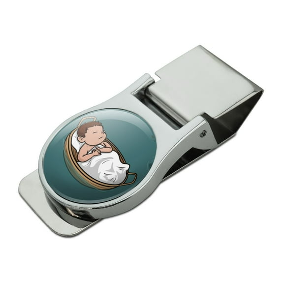 Baby Moses in a Basket Christian Satin Chrome Plated Metal Money Clip