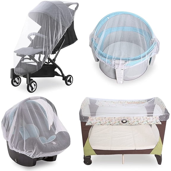 Baby Mosquito Net for Stroller with Storage Bag, Stroller Netting Mosquito with Organizer for Cribs, Infant car seat Insect mesh net, Easy Installation,Black Pink White (White)