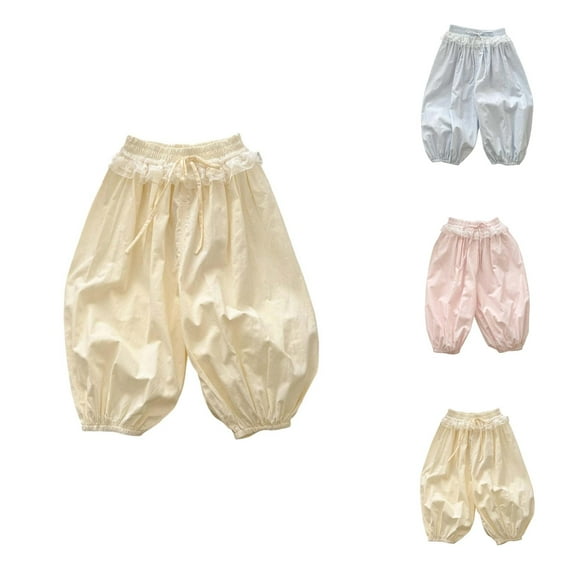 Baby Mosquito Repellent Pants Girls Summer Pants Lightweight Breathable Casual Loose Fit Elastic Waist Outdoor Comfort for Kids 1-8 Years Old
