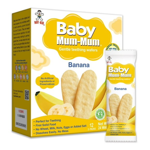 hot-kid Baby Mum-Mum Banana Teething Wafers Snack, Non-GMO, 1.76 oz Box (6 Pack)