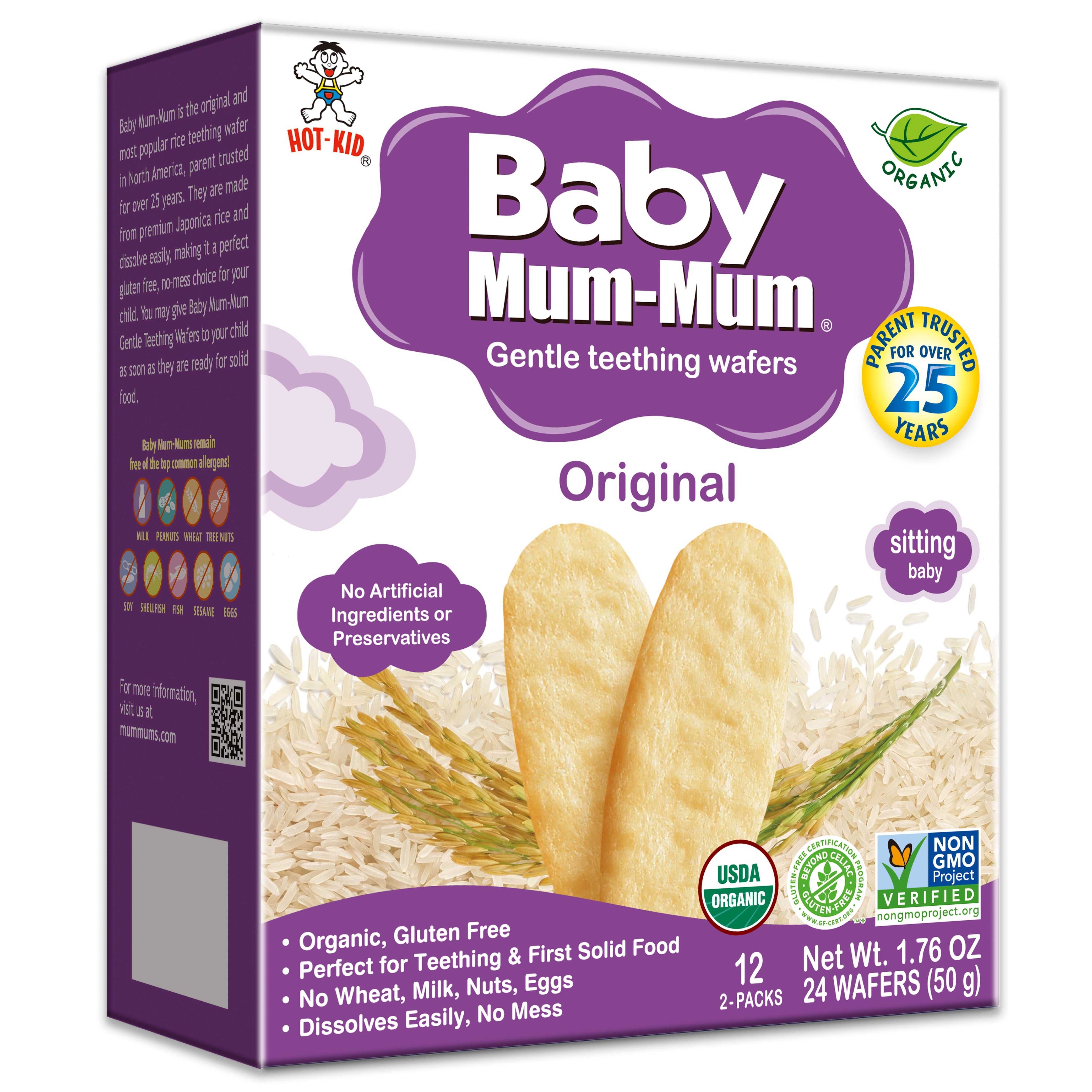 Baby Mum-Mum Organic Original Rice Rusks, Gentle Teething Wafers Baby Snack - 1.76 Oz Box (6 Pack) - image 1 of 2