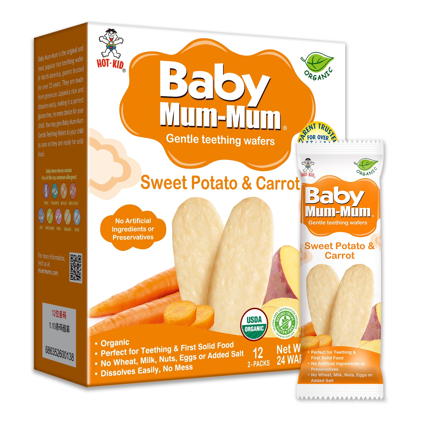 Baby MumMum Organic Sweet Potato & Carrot Rice Rusks for Toddlers & Kids 6 Boxes