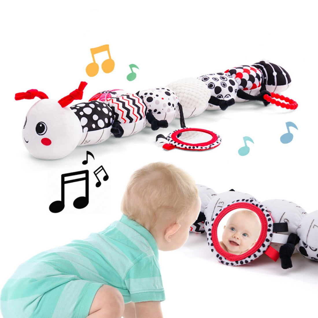 Oruga Musical De Peluche Con Sonajeros Y Mordedor – Juguete Sensorial 4 En 1 Para Bebés De 0 A 12 Meses, Con Regla De Medición