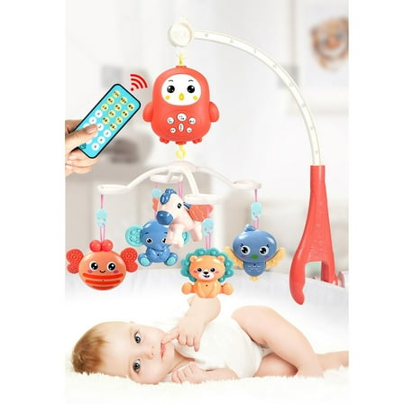 Baby Musical Crib Mobile, Funny Cute Baby Crib Mobile with Hanging Rotating Toys, Months Crib Mobile with Remote Control, Music Bed Rattle Toy for Newborn 0-24 Months
