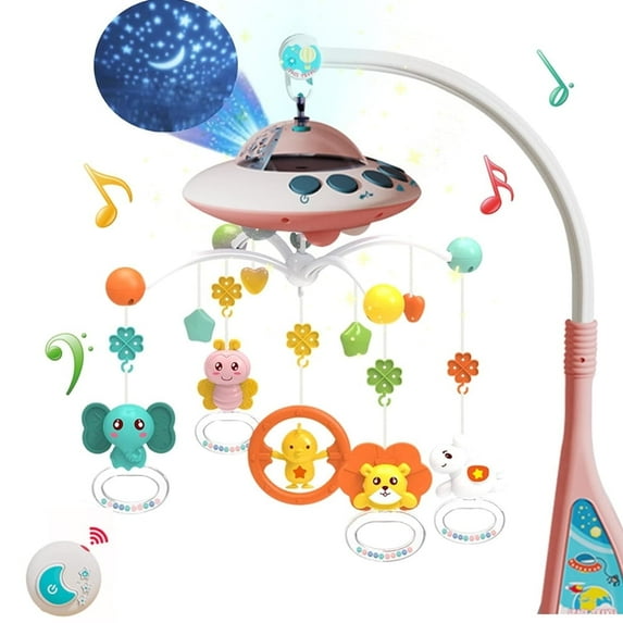 Baby Musical Crib Mobile with Music and Lights, Baby Mobile for Crib Carousel with Remote Control Star Projection Music Box, Snap on musical Crib Toys