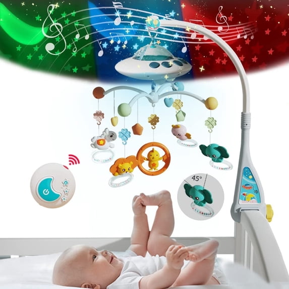 FORDOR Blue Baby Musical Crib Mobile with Night Lights, Rotating Animals, Stars Projection, Remote Control