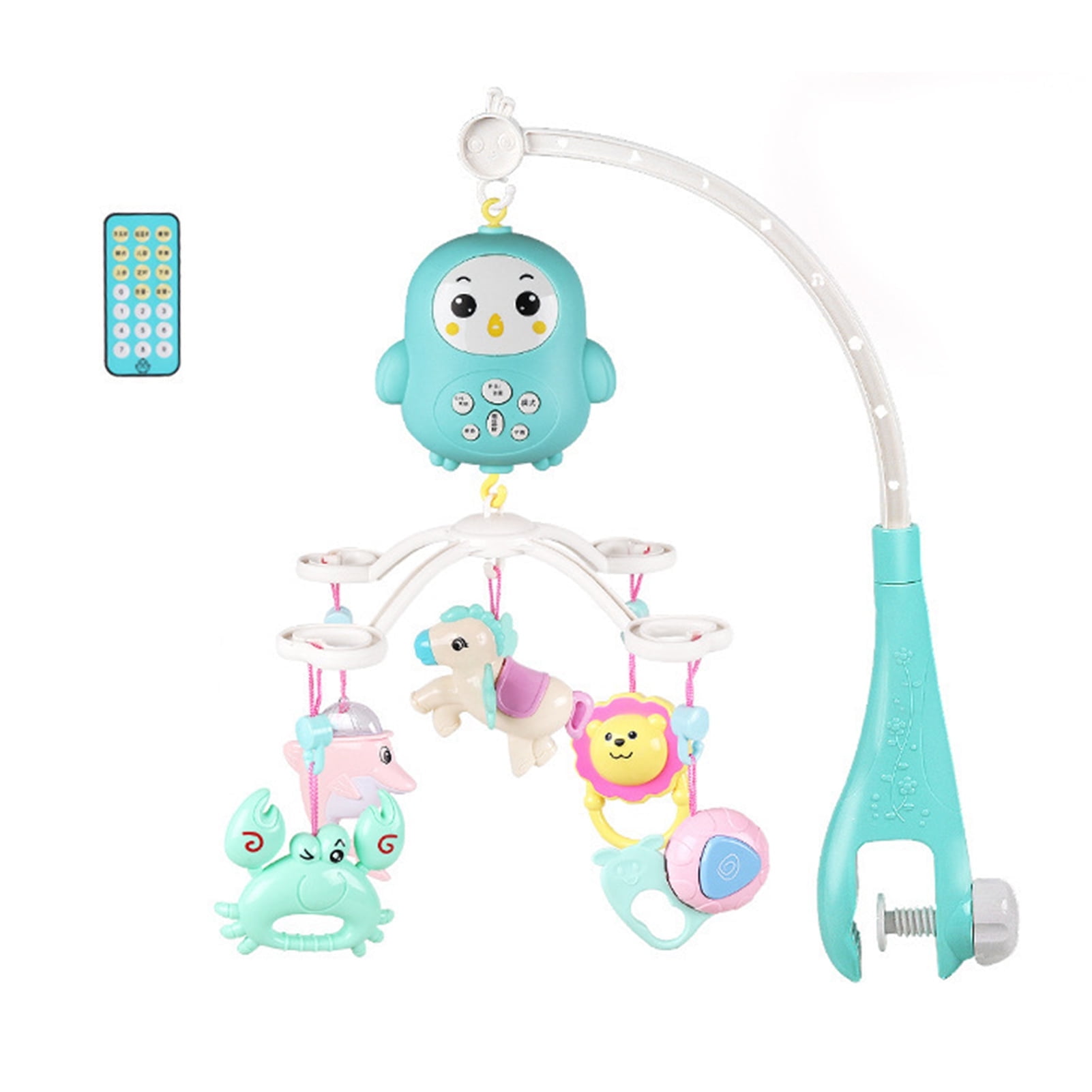 Baby Musical Crib Mobile with Night Lights and Relaxing Music Remote Control Cartoon Zoo Hanging Rotating Animals Rattles for Newborn Boys Girls Sleep Toys[green]
