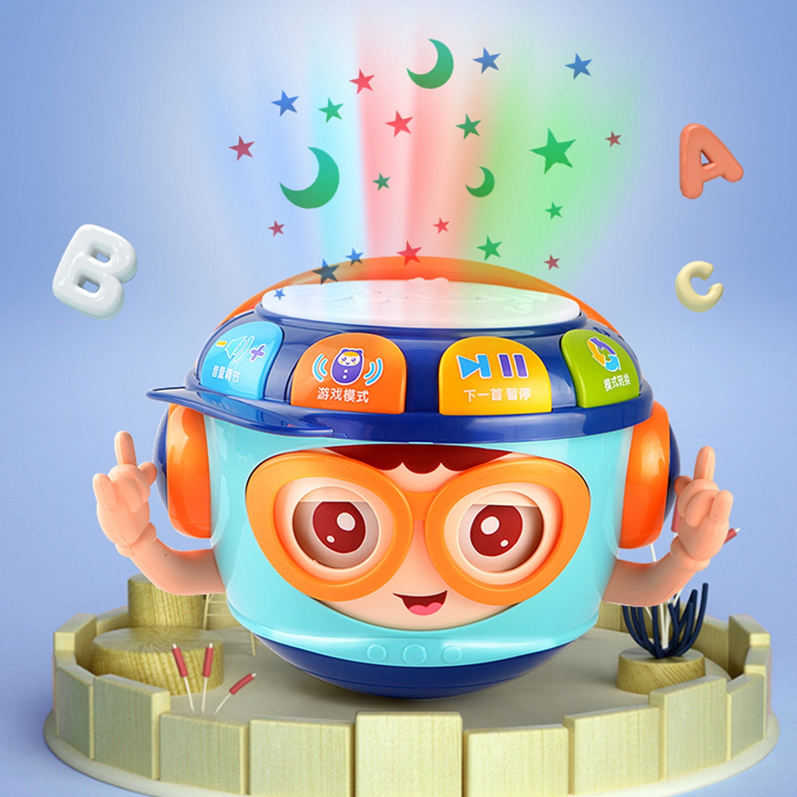 Baby Musical Drum Toy with Rotating Lights and Sounds, Color Change ...