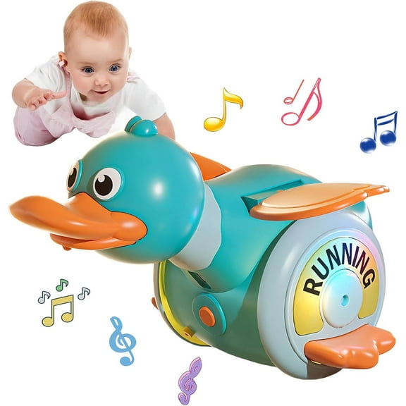Baby Musical Duck Toys, Cute Running Duck Crawling Toys with Light & Music, Increase Baby Tummy Time Toys, Great Musical Crawl Toys for Infant 12-18 Months(Green)