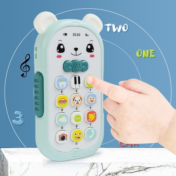 Baby Musical Mobile Phone Toy, Infant Teether with Face Changing & Music, Sensory Learning Toy for Toddlers 6-12 Months, Birthday Gift (Mint Green)