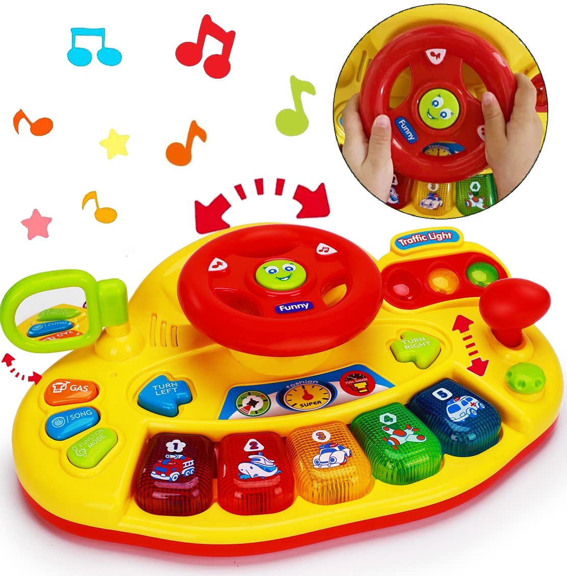Baby musical toy 6 to 12 months light up steering wheel toy with