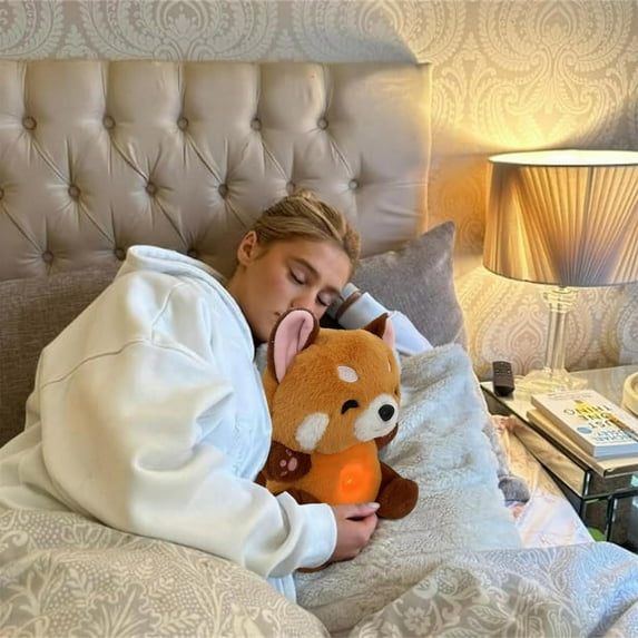 Baby Musical Toys Breathing Raccoon Toy Breath Toy Red Raccoon Toy Music Early Education Doll Kids Companion Toy Musical Light and Rhythmic Breathing Bear