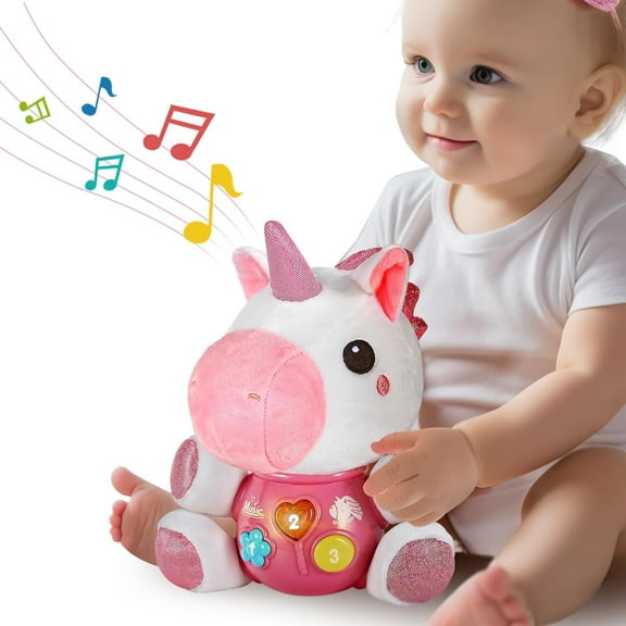 Baby Musical Toys, Newborn Girls Soft Plush Stuffed Animal, Infant Light Music Set, 1st Birthday Shower Gift Easter Basket Stuffer 0 1 3 6 9 12 18 Months 1 2 Year Old Toddler Boy