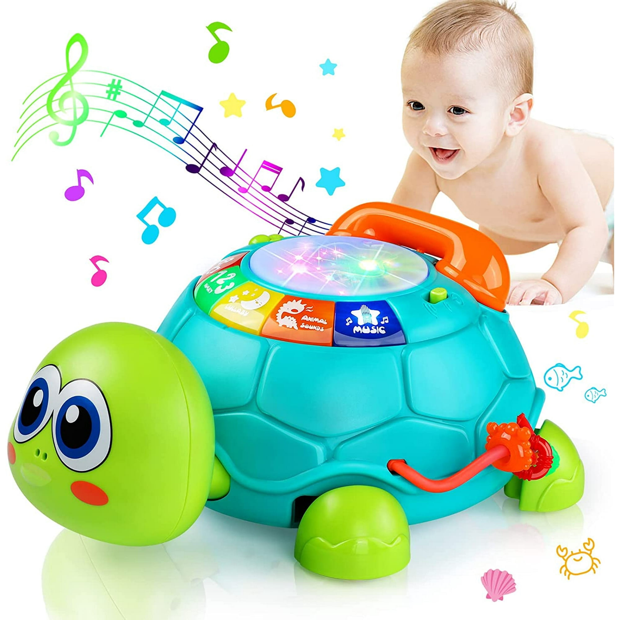 Baby Musical Turtle Toy, Toddler Crawling Toys with Letters Numbers ...