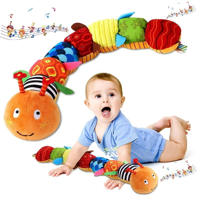 Baby Musical Worm Soft Plush Infant Toy for Newborn, Activity Sensory
