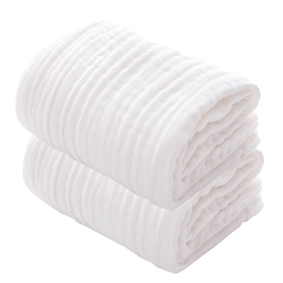 Baby Muslin Bath Towels, Super Soft Absorbent 100% Cotton Blanket, Multi-Use Swaddle Receiving Blanket for Newborns, Toddlers, Kids & Adults, Baby Shower Gift, 2 Pack, 41.5x41.5 in(White+White)