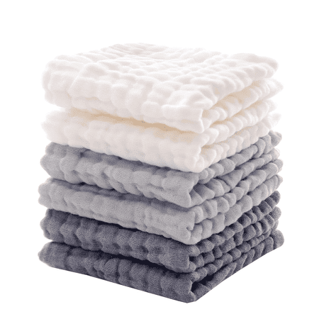 chocrria Muslin Baby Washcloths, Soft Absorbent Face Cloths, Multi-Purpose Burp Cloths, Pack of 6, 12x12 Inches