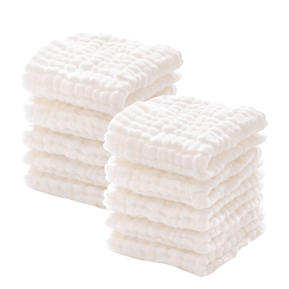 chocrria Baby Muslin Washcloths and Burp Cloths, Soft Absorbent Towels for Newborns, 10 Pack, 12x12 Inches, White
