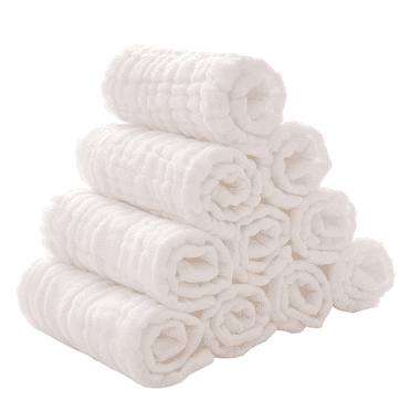 Baby Muslin Washcloths and Burp Cloths, Soft Absorbent Towels for Newborns,10 Pack, 12x12 Inches (White)